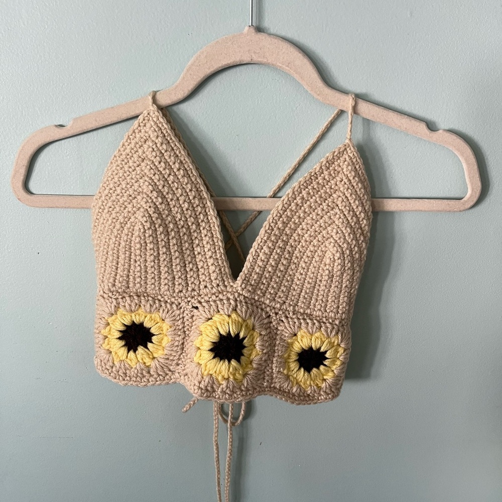 Handmade! Crochet Sunflower Crop Top